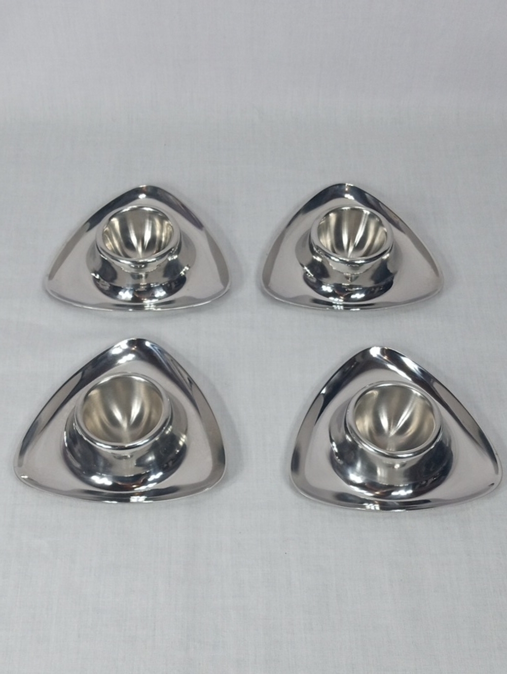 Set Of Four WMF Cromargan Germany Triangular Stainless Steel Egg Cups